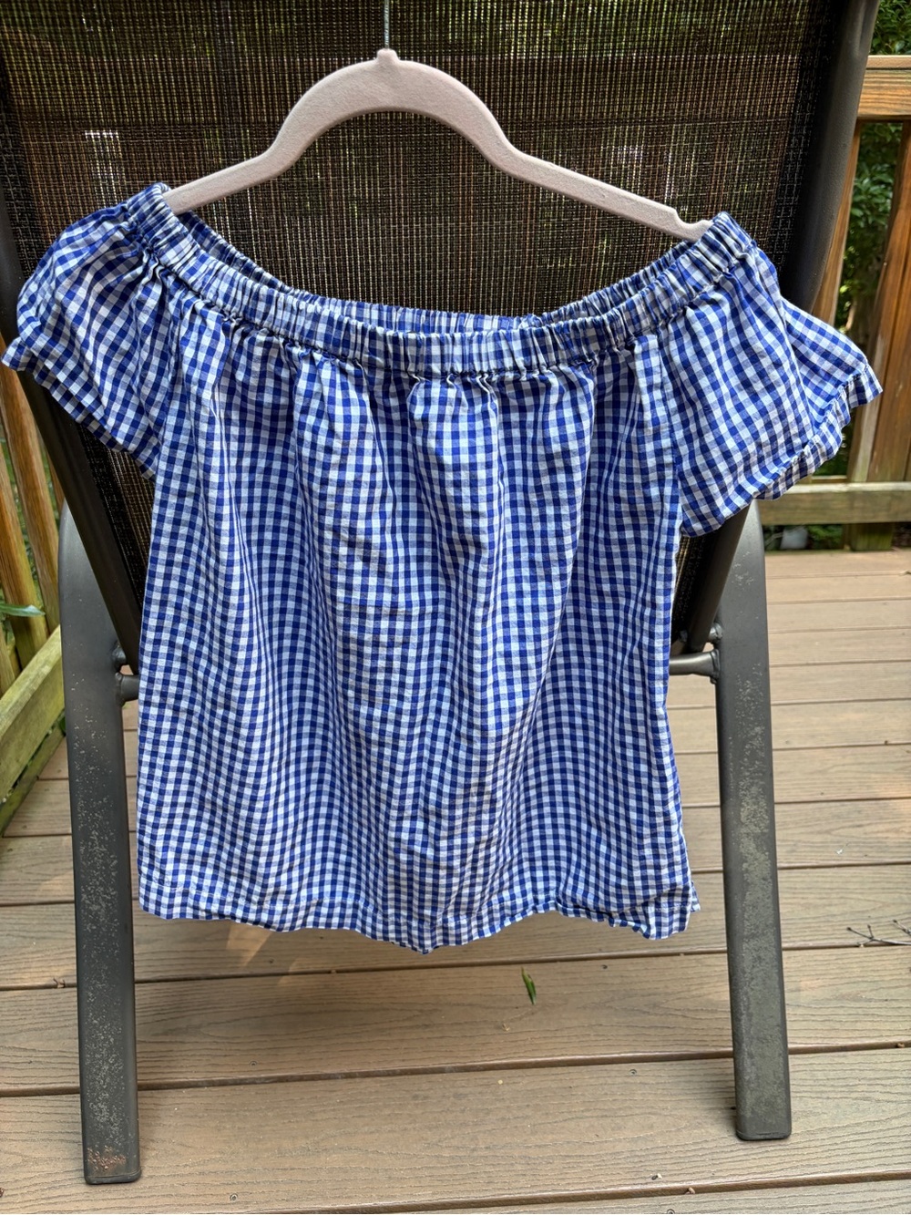 Velvet Heart Blue and White Gingham Off-Shoulder Top Size Small
